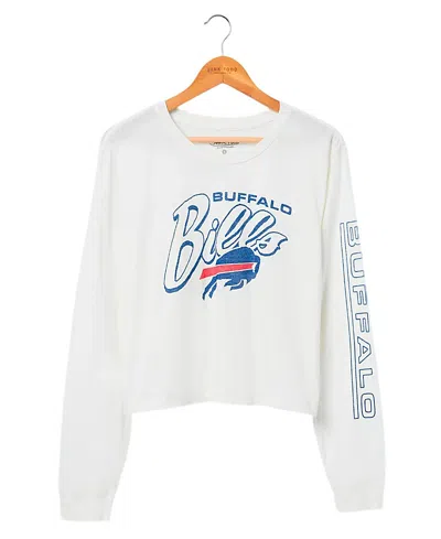 Junk Food Clothing Women's Nfl Buffalo Bills Touchdown Long Sleeve Cropped Tee In White