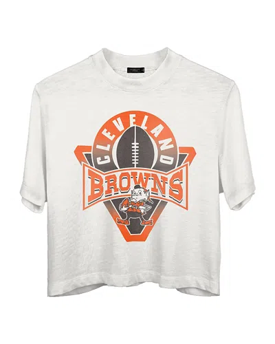 Junk Food Clothing Women's Nfl Cleveland Browns Mock Neck Crop Tee In White