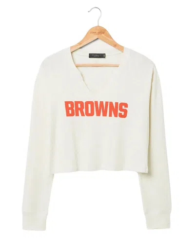Junk Food Clothing Women's Nfl Cleveland Browns Sunday Crop Thermal In Oatmeal