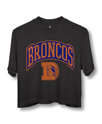 Junk Food Clothing Women's Nfl Denver Broncos Blitz Mock Neck Crop Tee In Black