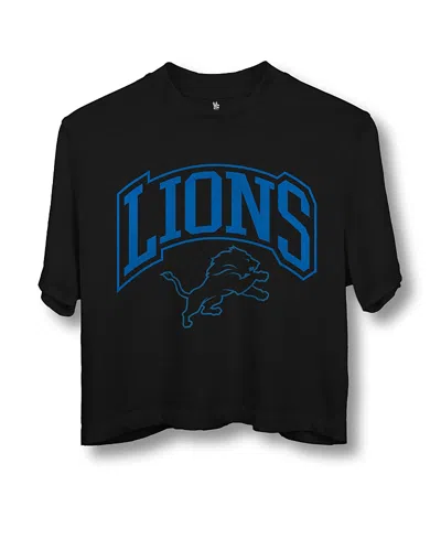 Junk Food Clothing Women's Nfl Detroit Lions Blitz Mock Neck Crop In Black