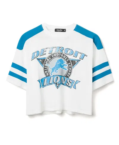Junk Food Clothing Women's Nfl Detroit Lions Striped Crop Tee In Blue