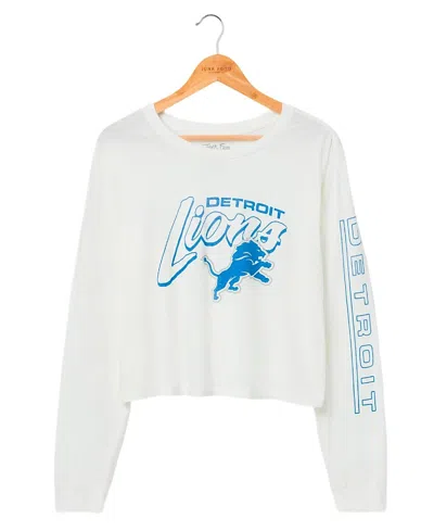 Junk Food Clothing Women's Nfl Detroit Lions Touchdown Long Sleeve Cropped Tee In White