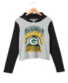 Junk Food Clothing Women's Nfl Green Bay Packers Block Crop Hoodie In Heather Grey/black