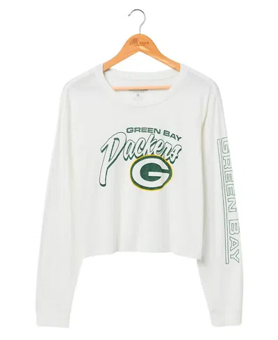 Junk Food Clothing Women's Nfl Green Bay Packers Touchdown Long Sleeve Cropped Tee In White