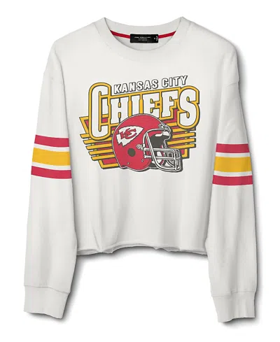 Junk Food Clothing Women's Nfl Kansas City Chiefs Kickoff Cropped Crew Fleece Tee In Vintage White