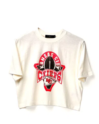 Junk Food Clothing Women's Nfl Kansas City Chiefs Mock Neck Crop Tee In White