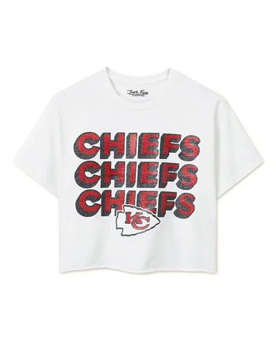 Junk Food Clothing Women's Nfl Kansas City Chiefs Repeat Glitter Flea Market Crop Tee In White