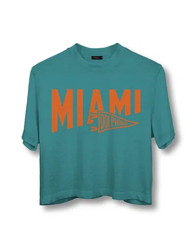 Junk Food Clothing Women's Nfl Miami Dolphins Dual Threat Mock Neck Crop Tee In Teal