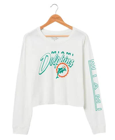Junk Food Clothing Women's Nfl Miami Dolphins Touchdown Long Sleeve Cropped Tee In White