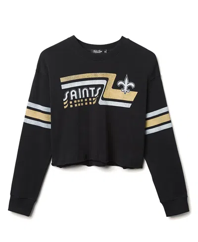 Junk Food Clothing Women's Nfl New Orleans Saints Retro Crop Fleece Sweatshirt In Black