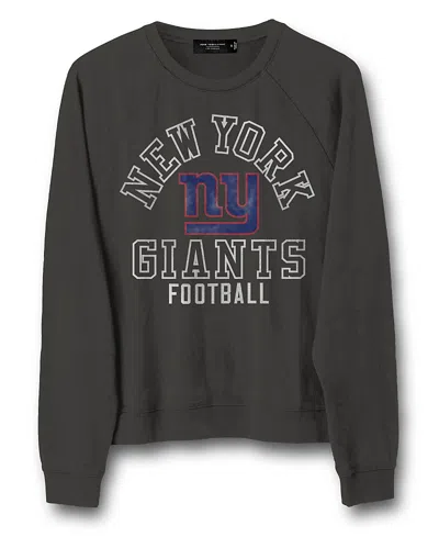 Junk Food Clothing Women's Nfl New York Giants Flocked Raglan Crew Fleece Sweatshirt In Multi