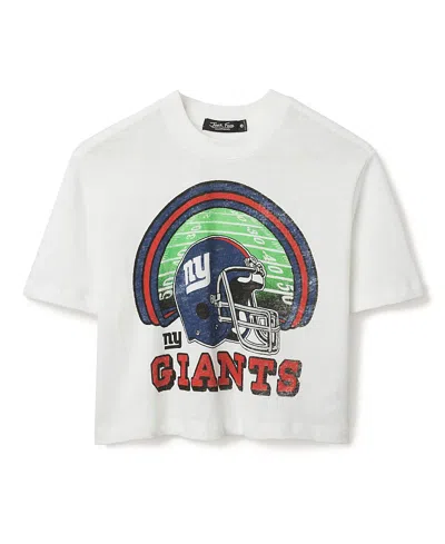 Junk Food Clothing Women's Nfl New York Giants Game Time Mock Neck Crop Tee In White