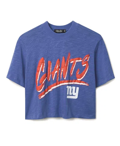 Junk Food Clothing Women's Nfl New York Giants Thrill Mock Neck Crop Tee In Blue