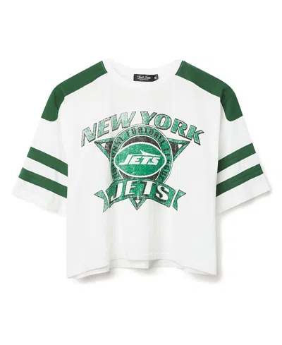 Junk Food Clothing Women's Nfl New York Jets Striped Crop Tee In Green