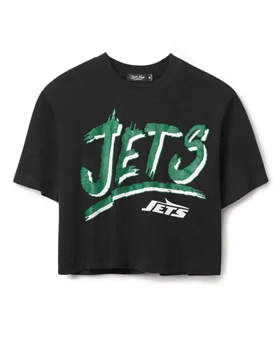 Junk Food Clothing Women's Nfl New York Jets Thrill Mock Neck Crop Tee In Black