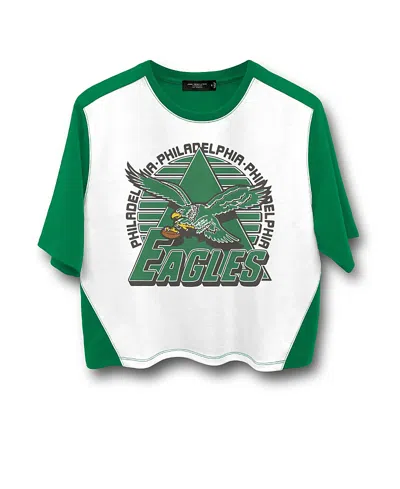 Junk Food Clothing Women's Nfl Philadelphia Eagles Color Block Crop Tee In White