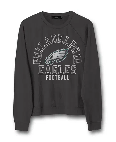 Junk Food Clothing Women's Nfl Philadelphia Eagles Flocked Raglan Crew Fleece In Black