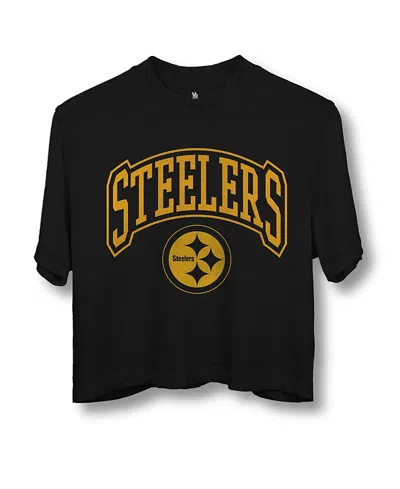 Junk Food Clothing Women's Nfl Pittsburgh Steelers Blitz Mock Neck Crop Tee In Black