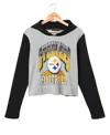 Junk Food Clothing Women's Nfl Pittsburgh Steelers Block Crop Hoodie In Heather Grey/black