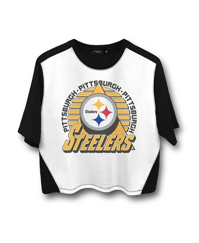 Junk Food Clothing Women's Nfl Pittsburgh Steelers Color Block Crop Tee In White