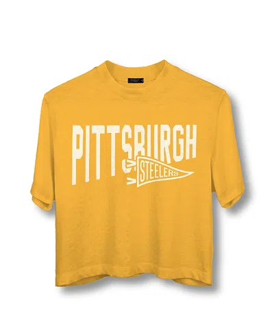 Junk Food Clothing Women's Nfl Pittsburgh Steelers Dual Threat Mock Neck Crop Tee In Mustard