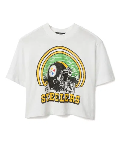 Junk Food Clothing Women's Nfl Pittsburgh Steelers Game Time Mock Neck Crop Tee In White