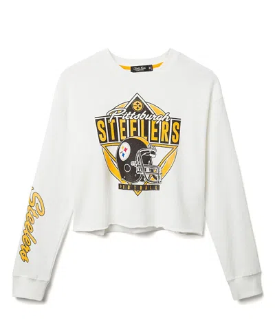 Junk Food Clothing Women's Nfl Pittsburgh Steelers Helmet Crop Fleece Sweatshirt In White