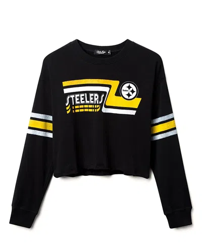Junk Food Clothing Women's Nfl Pittsburgh Steelers Retro Crop Fleece In Black