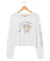 Junk Food Clothing Women's Nfl Pittsburgh Steelers Touchdown Long Sleeve Cropped Tee In White