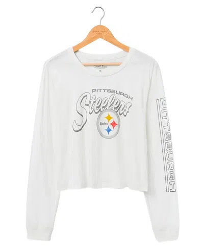 Junk Food Clothing Women's Nfl Pittsburgh Steelers Touchdown Long Sleeve Cropped Tee In White