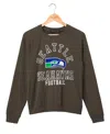Junk Food Clothing Women's Nfl Seattle Seahawks Flocked Raglan Crew Fleece Sweatshirt In Seattle Seahawks