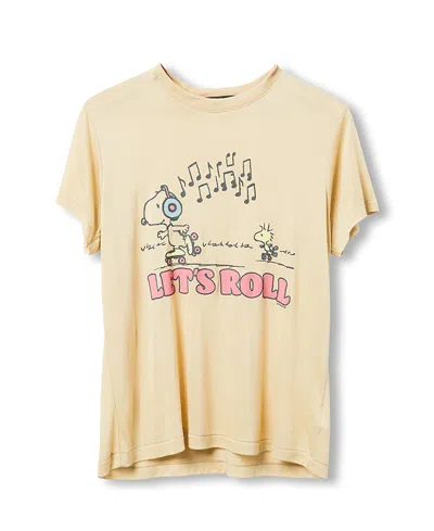 Junk Food Clothing Women's Peanuts Let's Roll Vintage-like Tissue Tee In Yellow