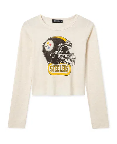 Junk Food Clothing Women's Pittsburgh Steelers Helmet Crop Thermal In Birch