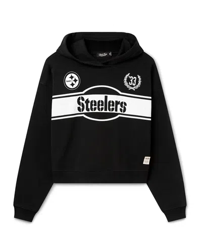 Junk Food Clothing Women's Pittsburgh Steelers Oversized Crop Hoodie In True Black