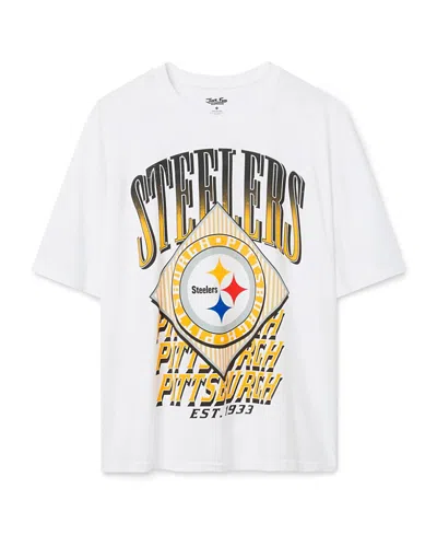 Junk Food Clothing Women's Pittsburgh Steelers Oversized Tee In Vintage White