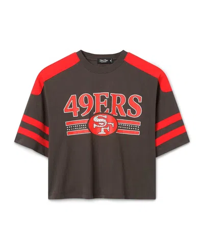 Junk Food Clothing Women's San Francisco 49ers Striped Bling Crop Tee In True Black