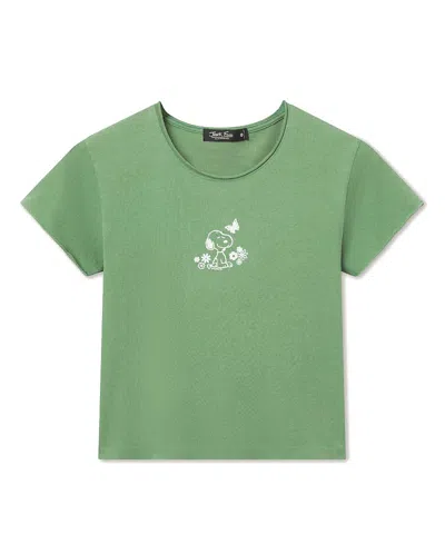 Junk Food Clothing Women's Snoopy Flowers Vintage Baby Tee In Green