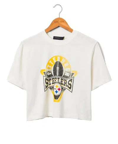 Junk Food Clothing Women's Nfl Pittsburgh Steelers Mock Neck Crop Tee In White
