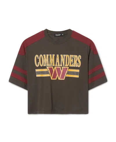 Junk Food Clothing Women's Washington Commanders Striped Bling Crop Tee In True Black