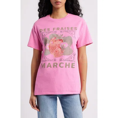 Junk Food Des Fraises Marché Cotton Graphic T-shirt In Pink