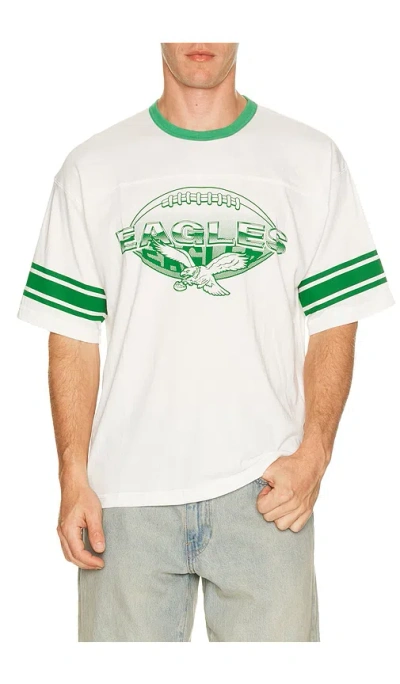 Junk Food Eagles Oversized Stripe Ringer Tee In White