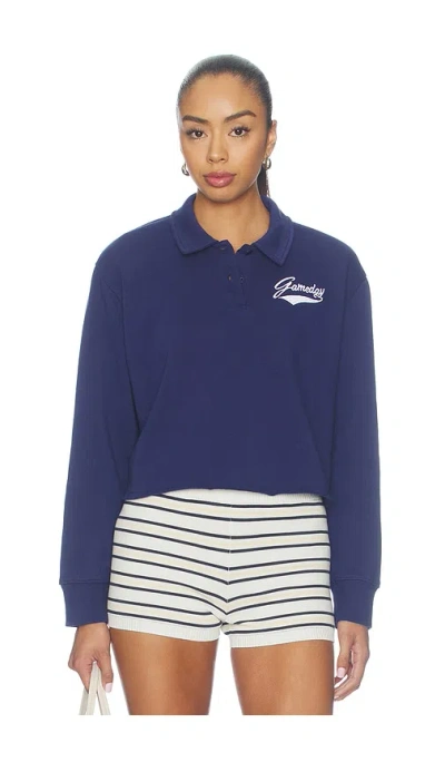 Junk Food Game Day Crop Fleece Polo In Blue