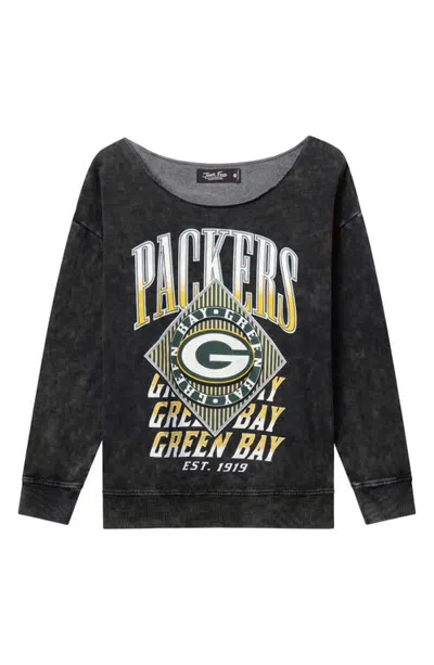 Junk Food Green Bay Packers Off The Shoulder Cropped Graphic Sweatshirt In Black