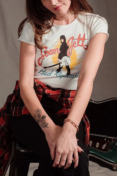 Junk Food Joan Jett Bad Reputation Baby Tee In Vintage White, Women's At Urban Outfitters