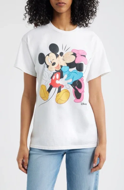 Junk Food Mickey & Minnie Kiss Cotton Graphic T-shirt In White