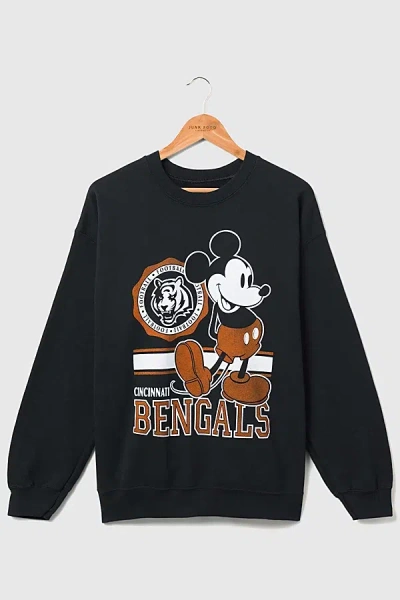 Junk Food Nfl Disney Mickey Crew Fleece Sweatshirt In Cincinnati Bengals, Men's At Urban Outfitters In Black