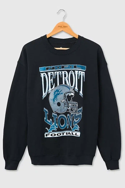 Junk Food Nfl Helmet Flea Market Crew Neck Sweatshirt In Detroit Lions, Men's At Urban Outfitters In Black