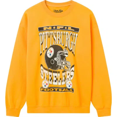 Junk Food Pittsburgh Steelers Helmet Crewneck Sweatshirt In Gold