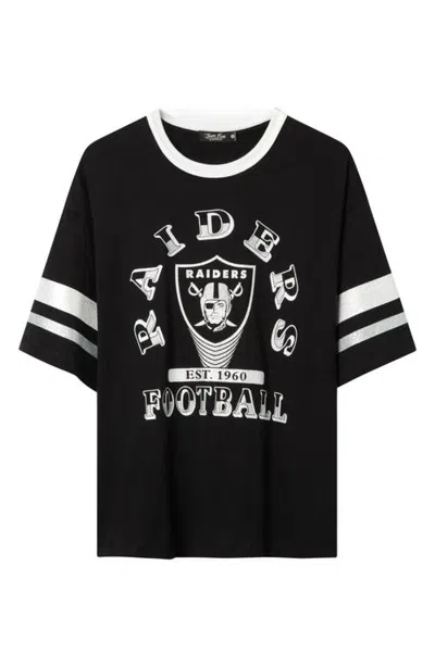 Junk Food Raiders Glitter Boxy Graphic Ringer T-shirt In True Black